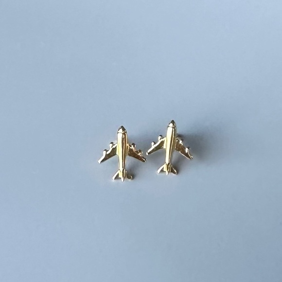 24k Gold Vermeil Tiny Stud Airplane Earrings - Picture 6 of 10
